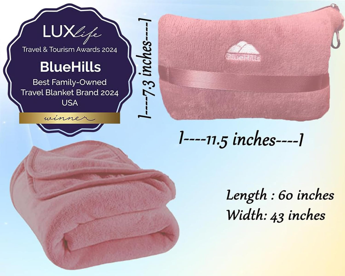 BlueHills Premium Soft Plush Mini Travel Blanket Pillow Plane 2 in 1 Gray