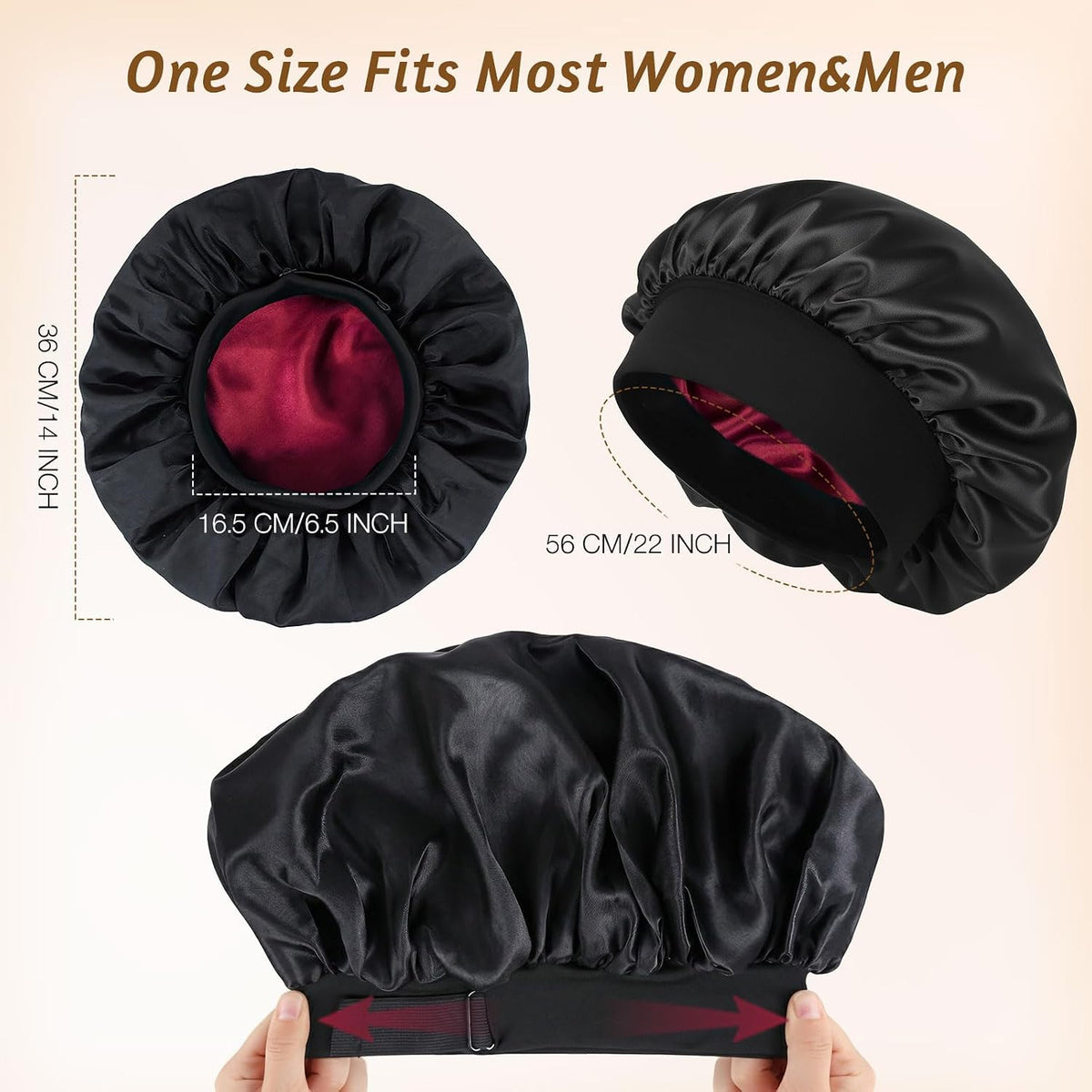 Silk Bonnet for Sleeping Double Layer Satin Bonnet Adjustable Bonnets for Black Women Sleep Cap Reversible Hair Bonnet for Curly Hair (Black and Purple)