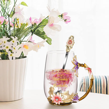 Enamel Glass Flower Tea Pot With Removable Loose Tea Leaf Infuser Tea Maker Teapot Set 30.4OZ Gifts for Women,Mom,Birthday