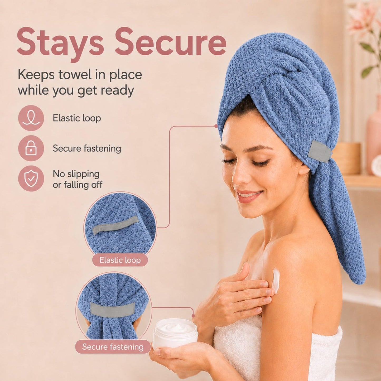 Large Hair Towel Wrap for Women, Quick-Dry Turban, Ultra Absorbent & Anti-Frizz, Ideal for Long, Thick & Curly Hair, Soft Lightweight Microfiber Drying Towel (24x42, Blue)