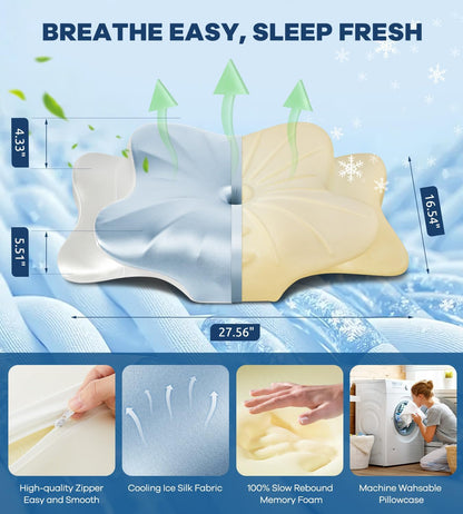DONAMA Cervical Pillow for Neck and Shoulder,Contour Memory Foam Pillow,Ergonomic Neck Support Pillow for Side Back Stomach Sleepers with Pillowcase