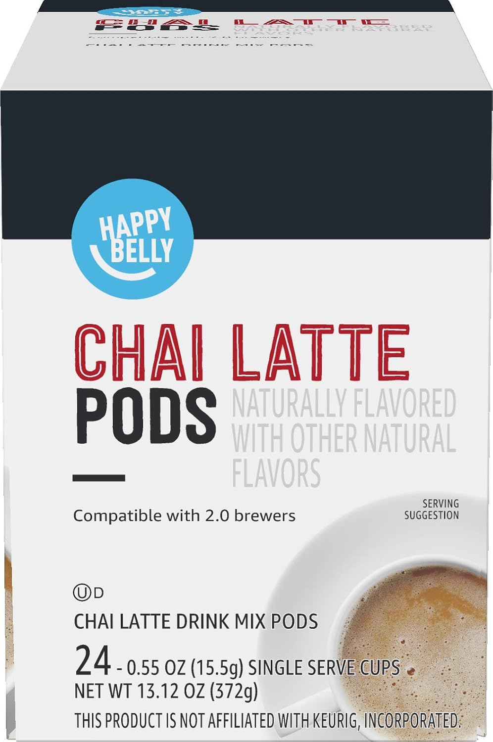 Amazon Brand - Happy Belly Tea Pods Compatible with 2.0 K-Cup Brewers, Chai Latte, 24 Count (Previously Solimo)