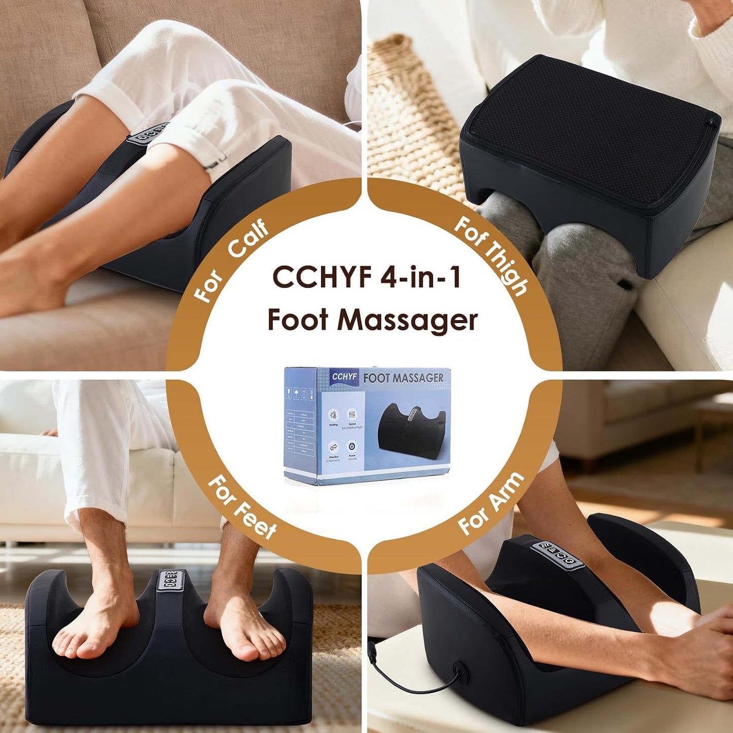 Black Foot Massager with Heat Electric Foot and Calf Massager with Roller Deep Shiatsu Feet Massage for Plantar Fasciitis Neuropathy & Pain Relief Gifts for Women & Men