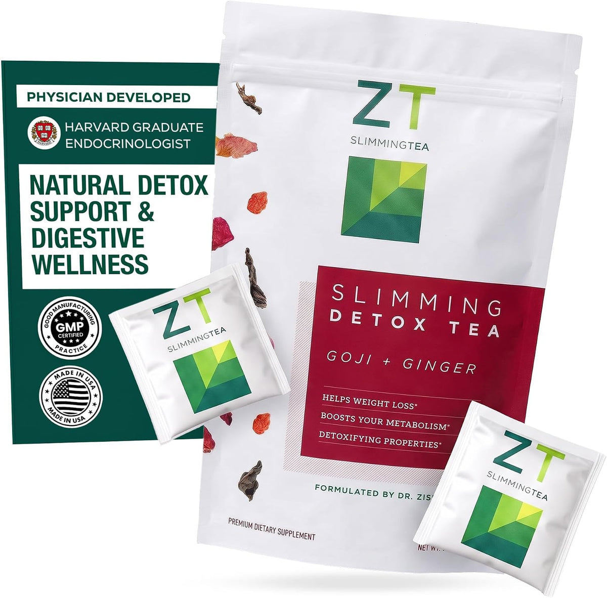 Dr. Zisman ZT Slimming Detox Tea – Goji & Ginger Herbal Blend, 30 Servings