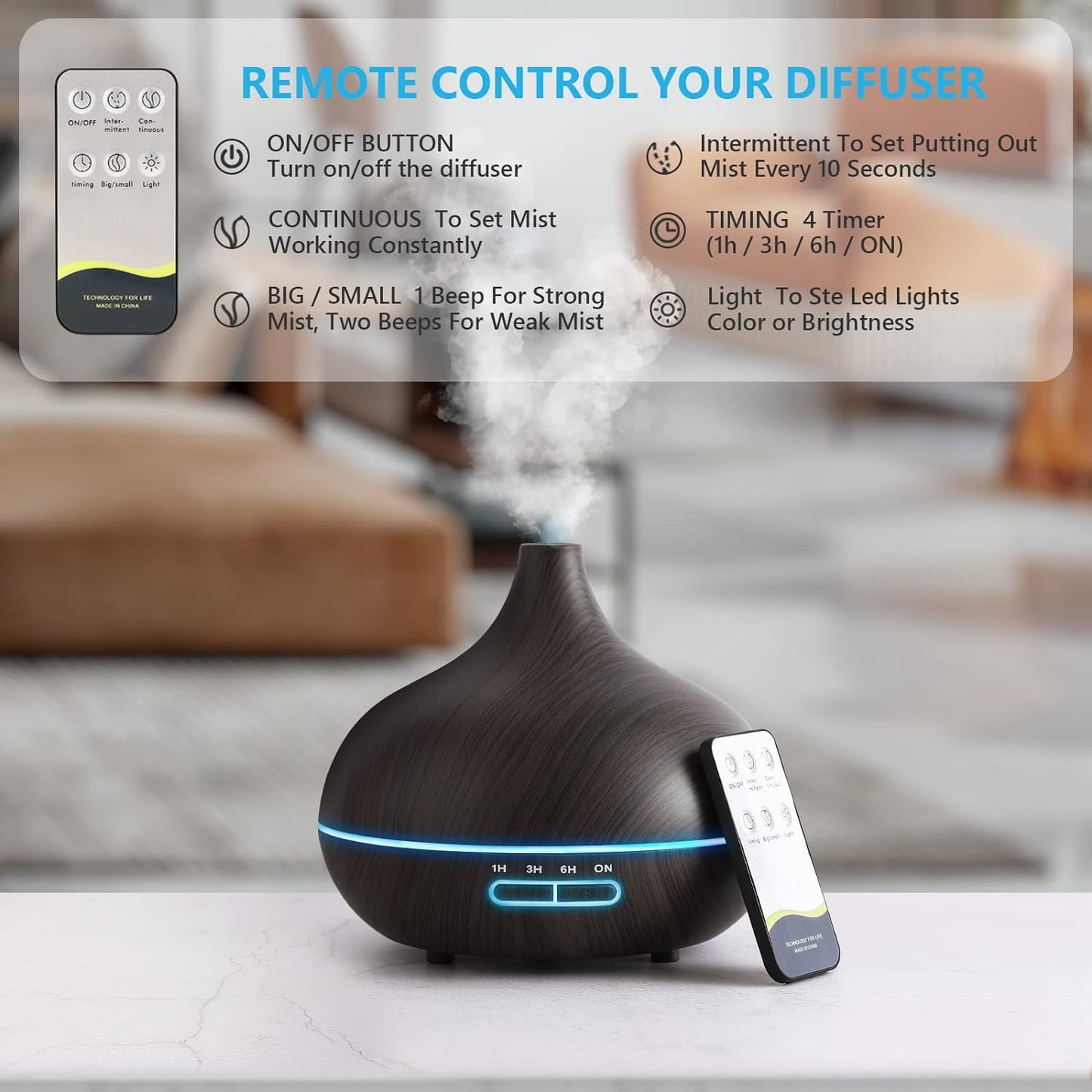 SACATR 550ml Oil Diffuser with 30x5 mL Essential Oils, Ultrasonic Technology, Remote Control for Home Office