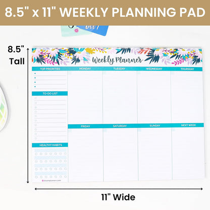 bloom daily planners Horizontal Weekly To Do List Notepad with 60 Undated Sheets - Weekly Desk Planner or Chore Pad with Priorities & Habit Tracker - 8.5” x 11” - Pastel
