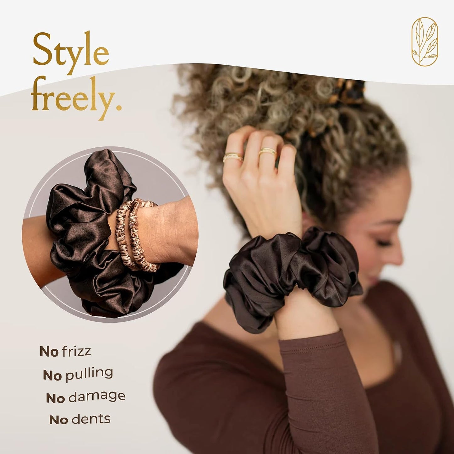 Silk Scrunchies for Women Ponytail Holders – Oversized Mulberry Silk Scrunchies – Extra Large No Damage Hair Ties for Curly, Thick, and Thin - Hair Accessories for Women – Black, XL By Curlfriend