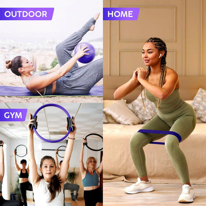Pilates Ring and Ball Set, at Home Pilates Kit with 14" Exercise Ring, Mini Ball