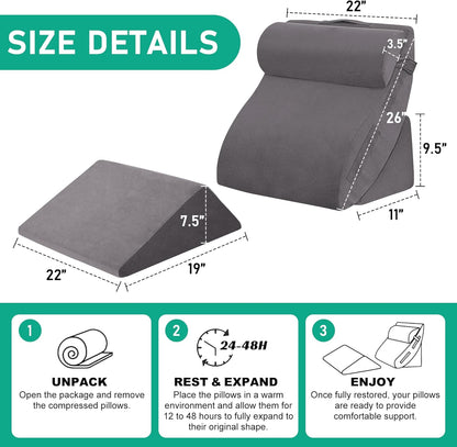4PCS Wedge Pillow Set for After Surgery, White/Grey