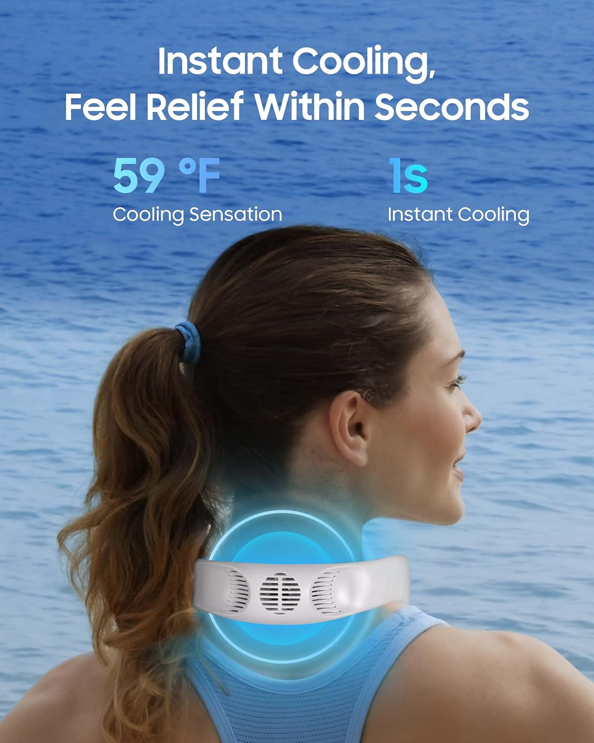 HIGO Neck Fan with Cooling Plate, Neck Air Conditioner, 2-in-1 Cooling Neck Fan Portable Rechargeable, Wearable Personal Fan, 4400mAh Large Battery, Ergonomic Design, Space Gray