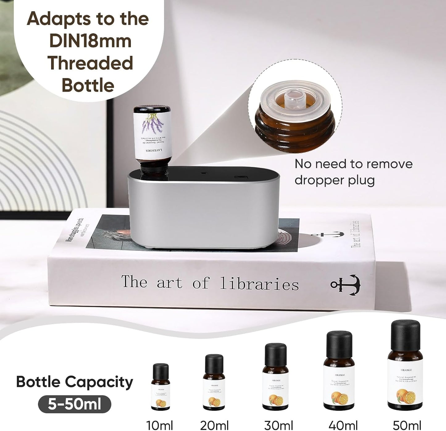 Lecdura Waterless Diffuser for Essential Oil, Battery Operated Scent Air Aromatherapy Diffuser, Mini Aroma Diffusers with 3 Intermittent Mist Modes, Cycle Start for 400-700 sq.ft Home Office Bedroom.