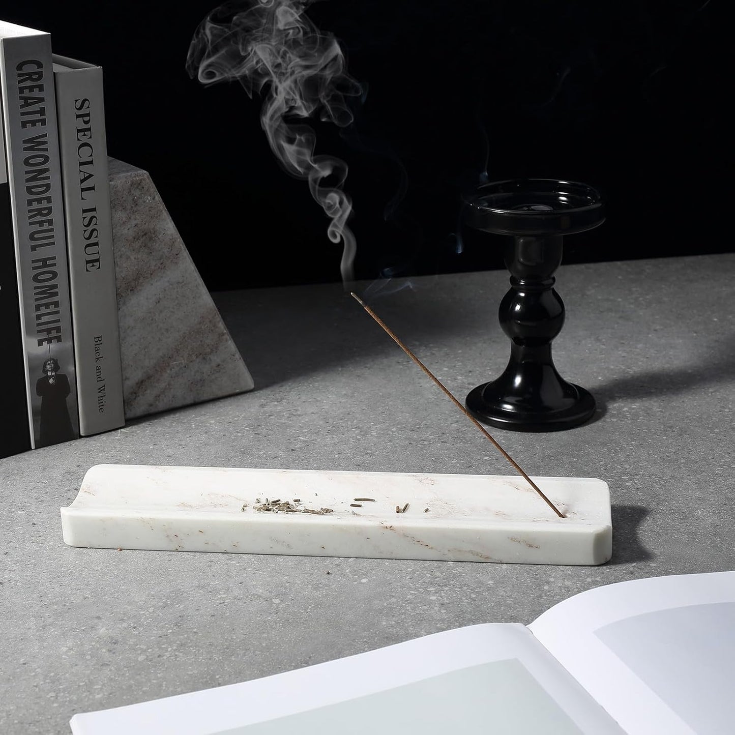 Koville Marble Incense Holder, Incense Holder for Sticks, Incense Sticks Holder Ash Catcher for Meditation Yoga SPA, Natural Stone Incense Burner, Home Table Decor (Grey)