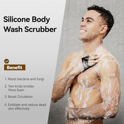 Zinc Infused Silicone Body Scrubber for Men, New Upgrade Deep Exfoliating Body Scrubber for Shower, Silicone Loofah Men for Sensitive Skin with Lathering Bristles and Ergonomic Non-Slip Handle (Gray)