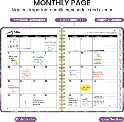 Planner 2026-2027, Academic Monthly and Weekly Calendar Planner for Women, July 2026 - June 2027, Hardcover Pretty Agenda Planner Book with Tabs, Spiral Daily Organizer for School Office Home Supplies, 6.3" x 8.5" - Blue Floral