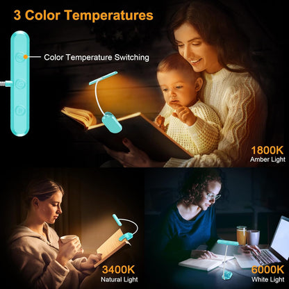 Gritin Rechargeable Book Light for Reading in Bed with 19 LED | Eye Caring 3 Color Temps,5 Brightness Levels,Memory Function,90 Hrs Runtime Flexible Goose Neck Clip on Light for Book Lovers