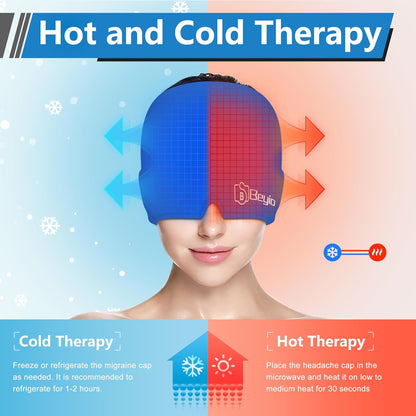 Migraine Relief Cap, All Around Gel Covered Reusable Headache Relief Cap, Black Migraine Cap for Headache Relief, Puffy Eyes