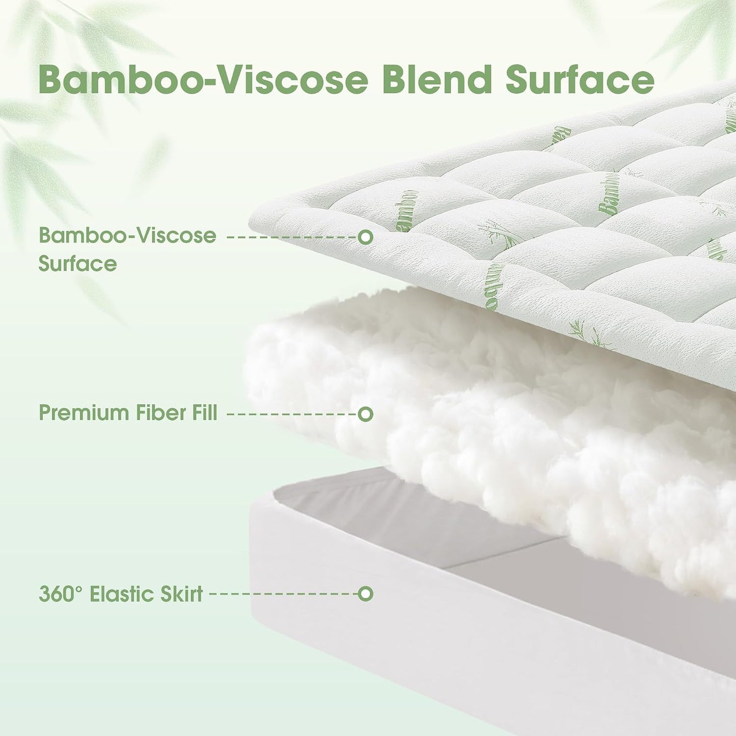 Mattress Pad Queen Size, Cooling Pillow Top Mattress Topper, Ultra Soft Viscose Made from Bamboo, Breathable for Hot Sleepers, Deep Pocket 8"-20", Green