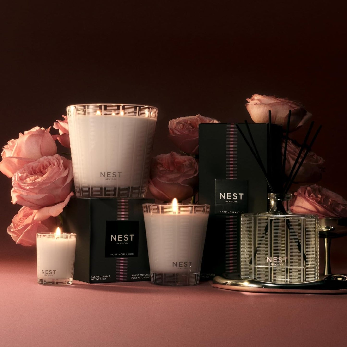 NEST New York Reed Diffuser, Bamboo - 5.9 fl oz - Fragrance for Up to 90 Days - Reusable, Refillable Glass Holder - Includes 8 All-Natural Reed Sticks - Flame Free