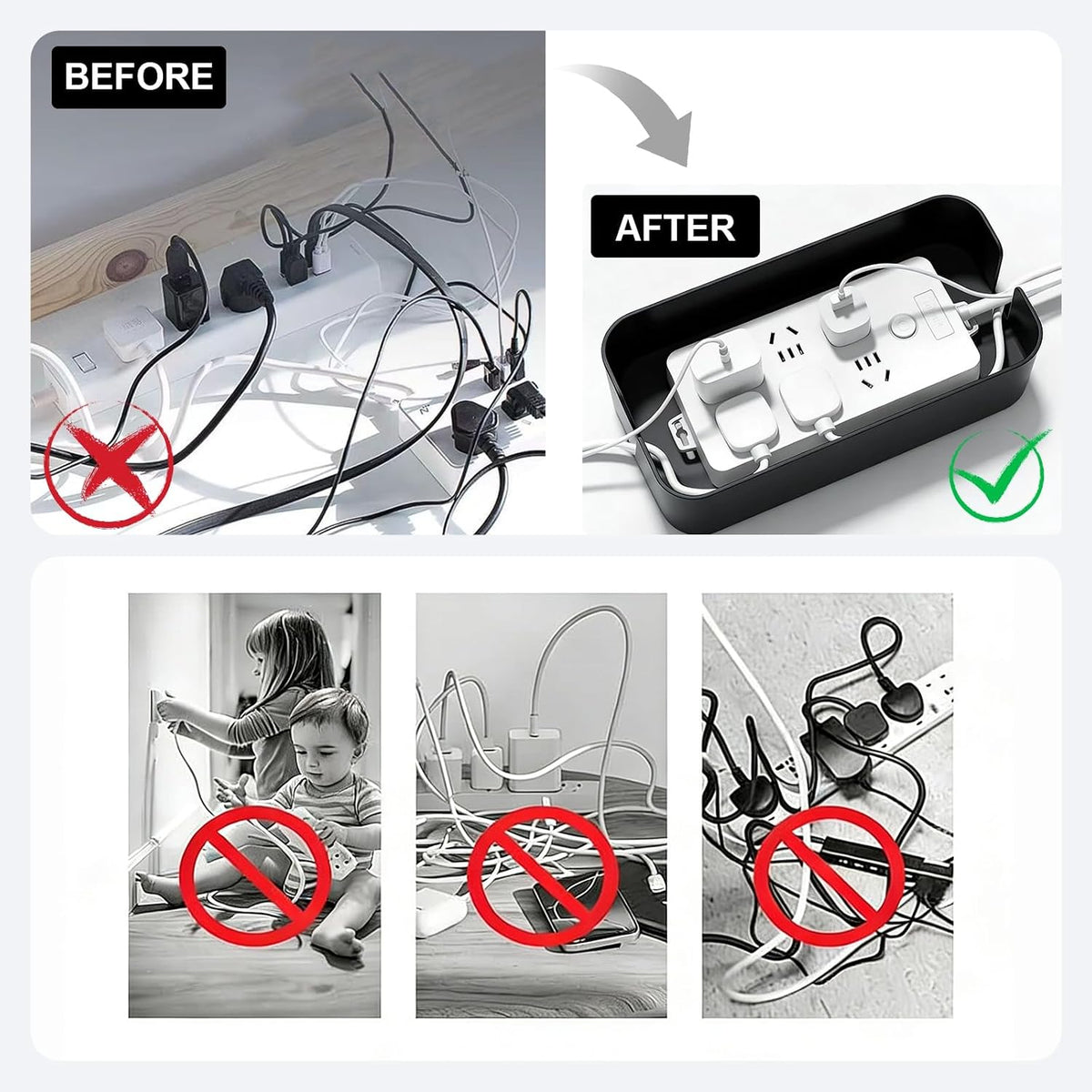 Cord Organizer Box Cable Management Hide Power Strips & Cords