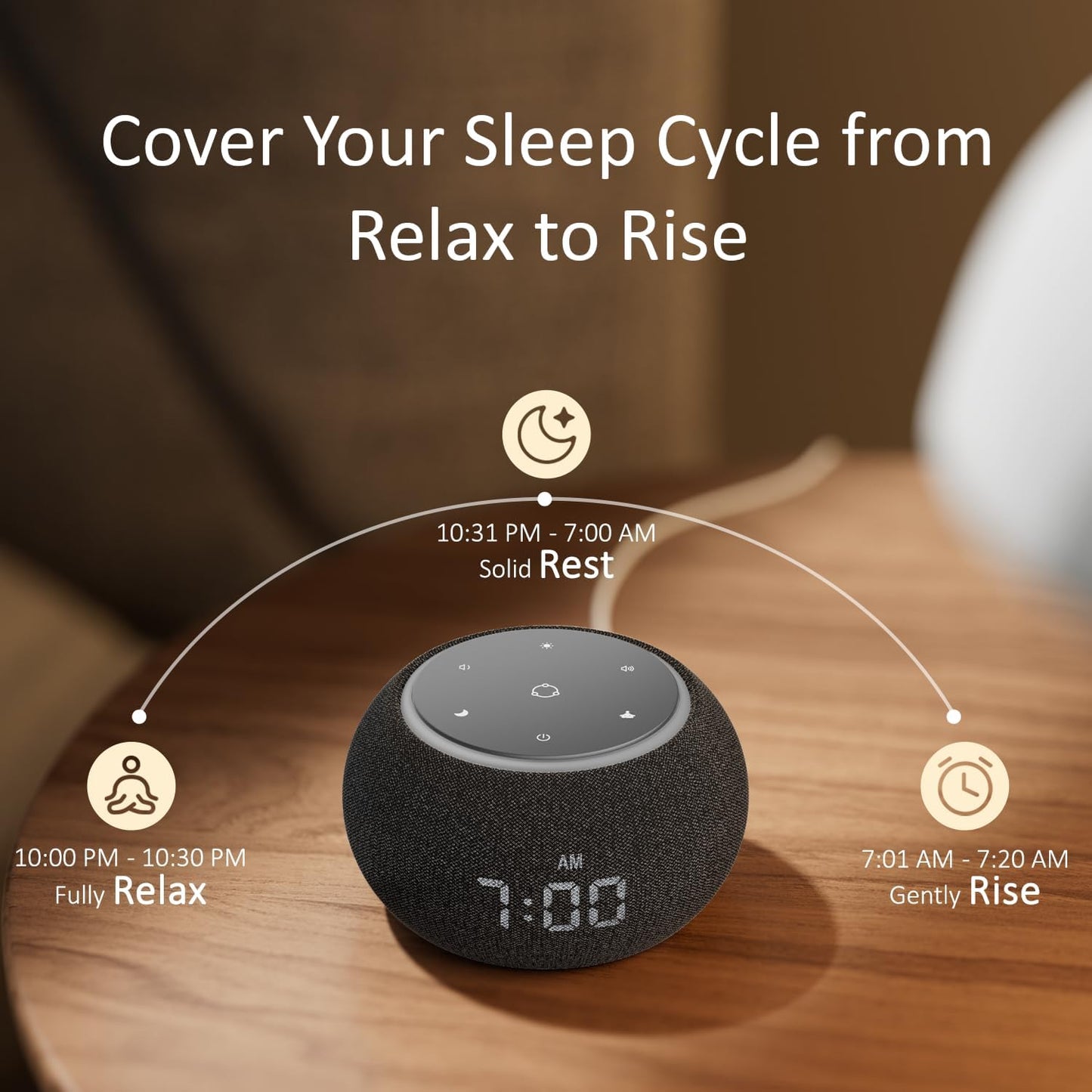 Hotmoon Alarm Clock with Sound Machine for Sleep, Luna Pro Dual-Stage Smart Alarm, 507 Sounds & 10 Healing Frequencies (108-963Hz), Pink Green Brown White Noise for Sleeping Adults Meditation, Plug In