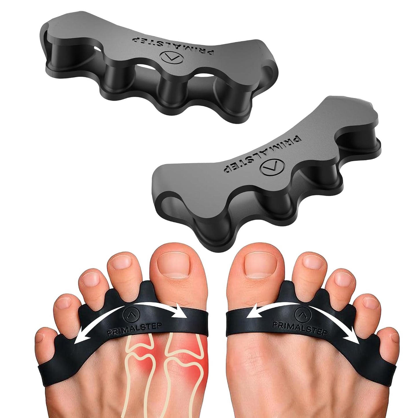 PrimalStep Toe Separators, Spreaders, Spacers, Straightener to Correct Toes for Men and Women, Bunion Corrector, Foot Pain, Plantar Fasciitis, Over 50% Thicker, XL