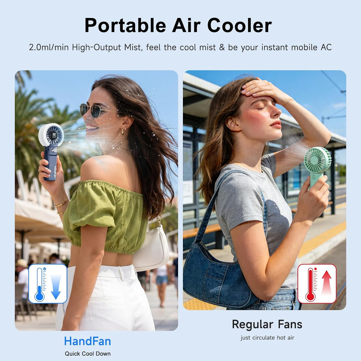 HandFan 4000mAh Handheld Turbo Misting Fan, 100 levels Adjustable High Speed Mister Fan, Portable Spray Water Mist Fans, Foldable Mini Hand Fans for Summer Beach Travel Concerts Disney(Royal Blue)