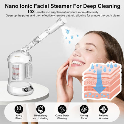 Facial Steamer, Nano Ionic Face Steamer for Facial Deep Cleaning Portable Ozone Steamer with Extendable 360° Rotating Arm, Humidifier for Home Salon Spa or Personal Care (Blue)