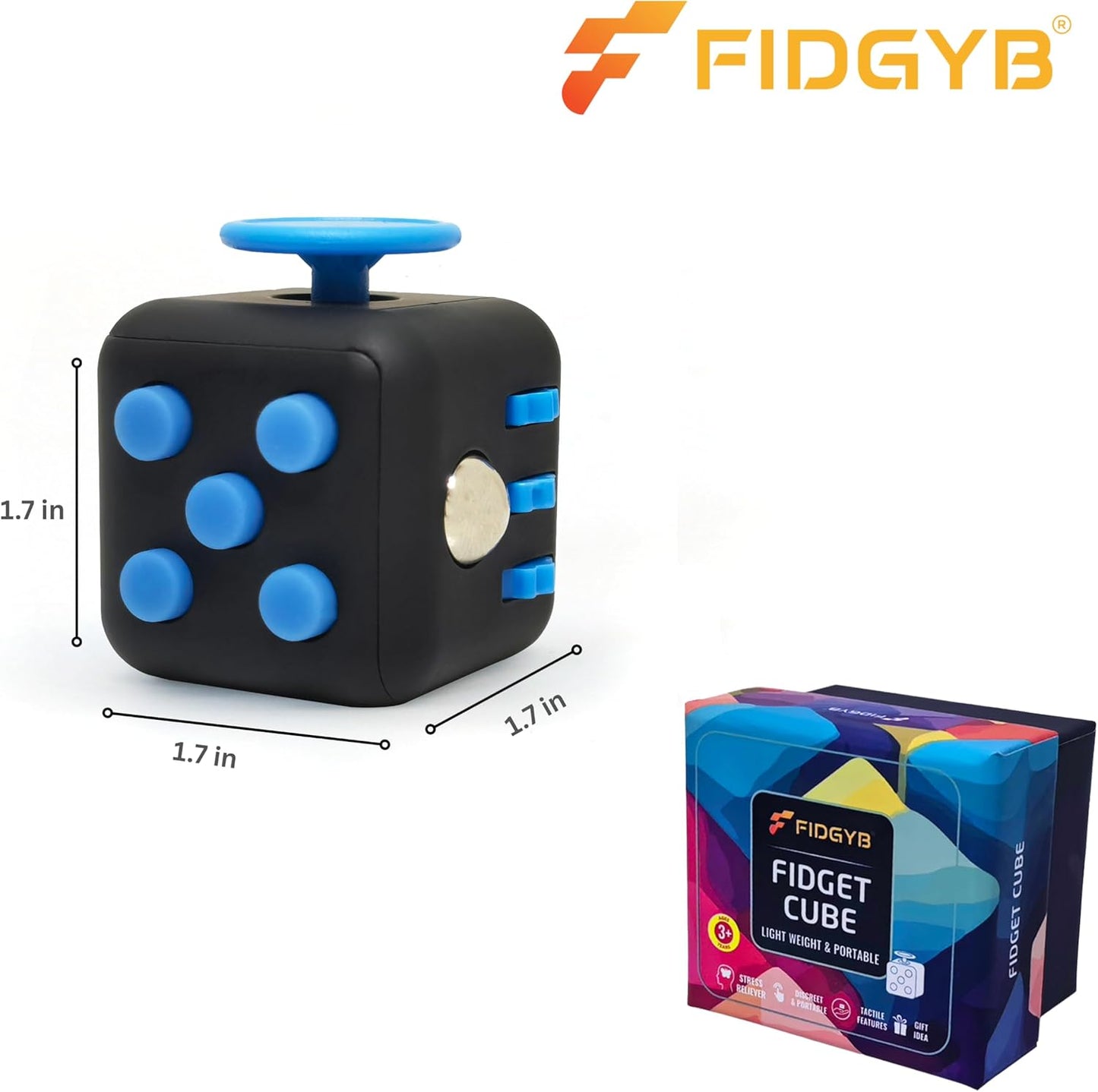Cube Fidget Stress Relief Toy for Adults & Kids, Smooth, Quiet Sensory Toy for Anxiety, Focus & ADHD Idea[Blk_Blue]