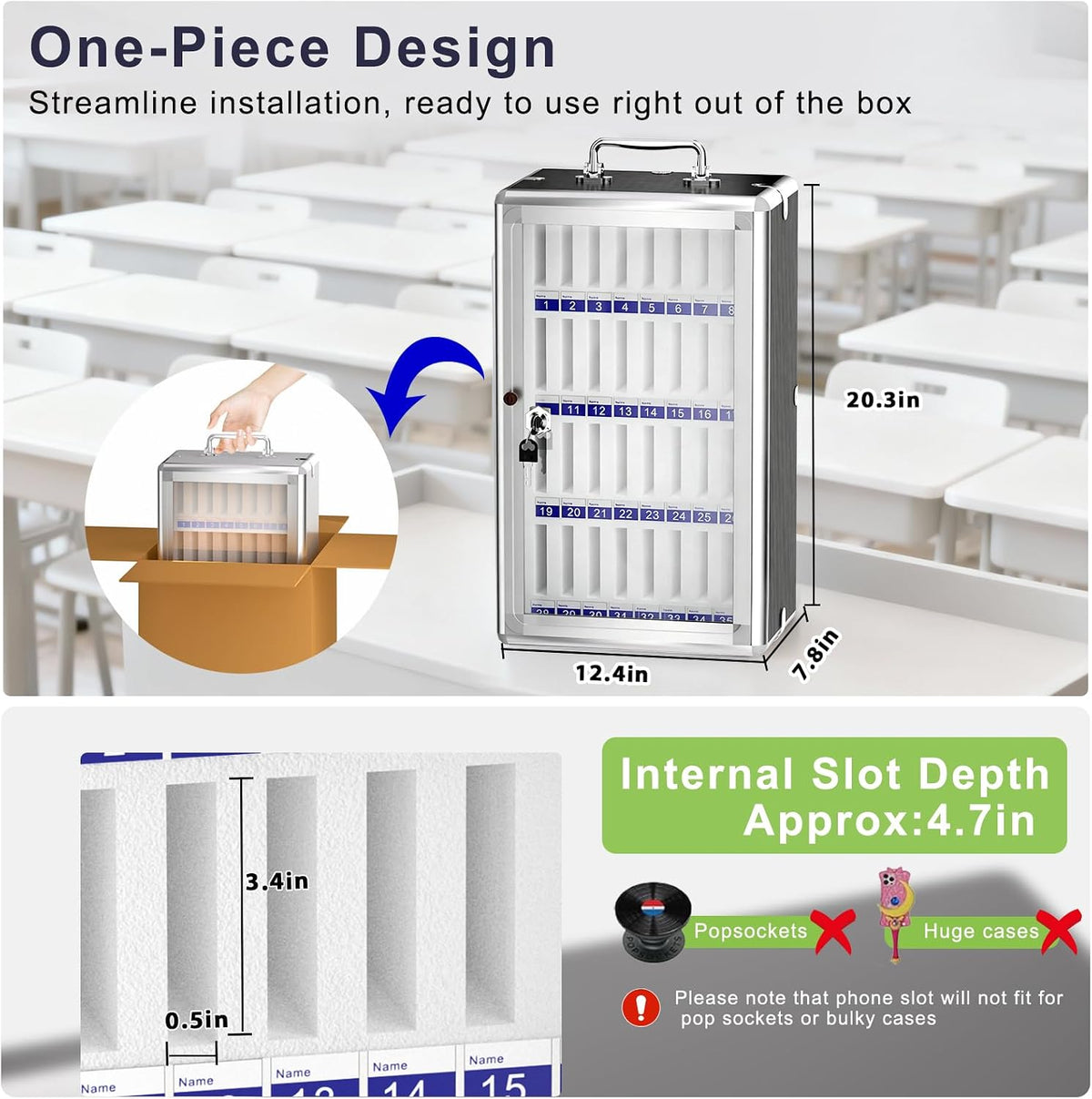 Aluminum Alloy Cell Phone Lock Box, Phone Holder for Classroom, 36 Slots