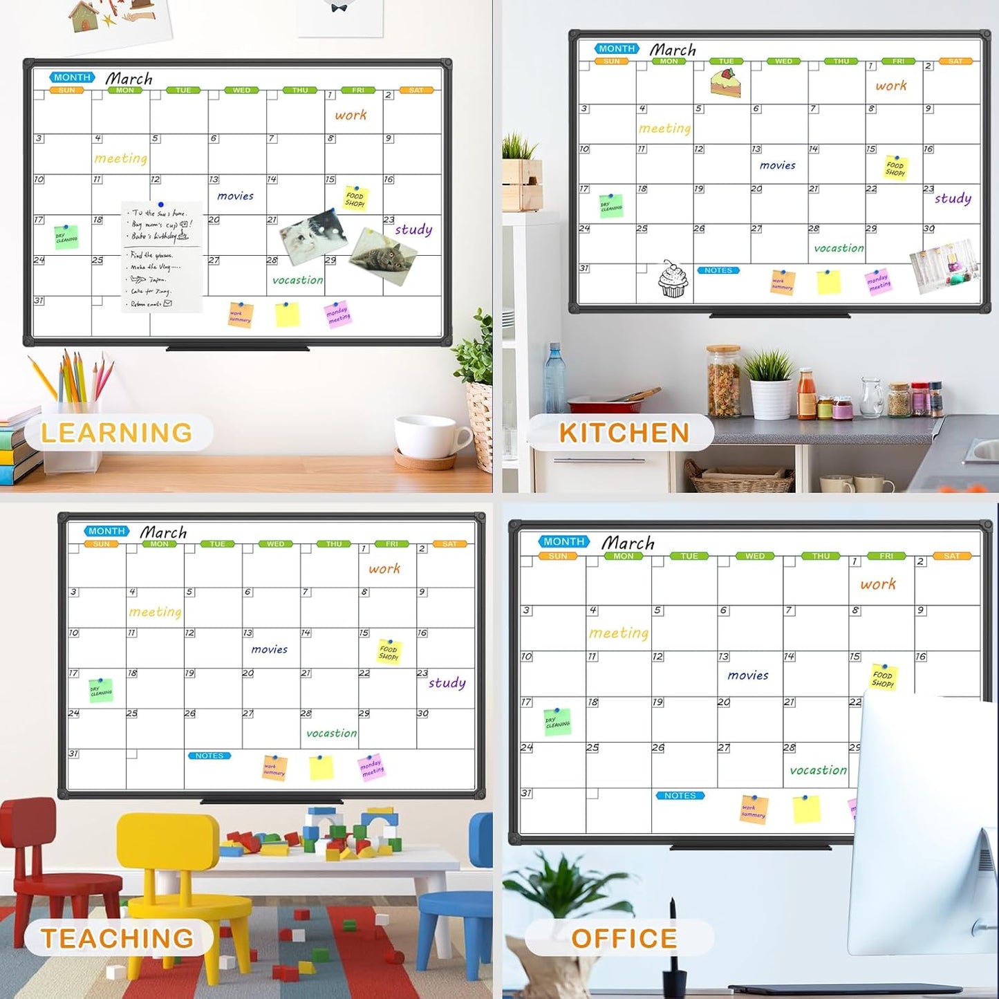 JILoffice Magnetic Dry Erase Calendar Whiteboard, 4 Month White Board Planner 36 X 24 Inch, Black Aluminum Frame Wall Mounted Board for Office Home and School