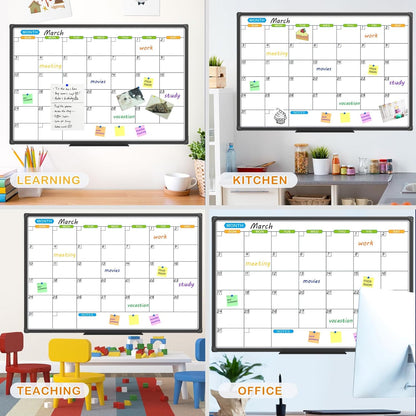 JILoffice Magnetic Dry Erase Calendar Whiteboard, 4 Month White Board Planner 36 X 24 Inch, Black Aluminum Frame Wall Mounted Board for Office Home and School