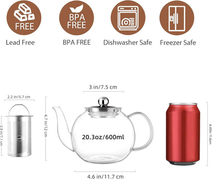 CNGLASS 900ml Glass Teapot with Removable Infuser,Clear Tea Kettle Stovetop Safe,Blooming and Loose Leaf Tea Maker