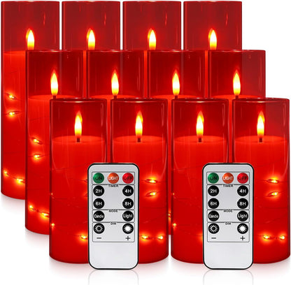 24 Pcs LED Flameless Candles with Remote, 3D Flickering Flame & LED String Lights, Acrylic Clear Cylinder, Timer Function, Romantic Ambience for Home Decor, Party, Wedding (Ivory).