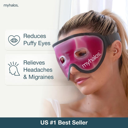 Cooling Eye Mask - Reusable Gel Eye Mask Cold Pack - Our Ice Eye Mask Soothes Puffy Eyes & Dark Circles - Relieve Your Headaches & Sinus Pain with Cold Eye Mask & Eye Gel Mask Therapy - Halos