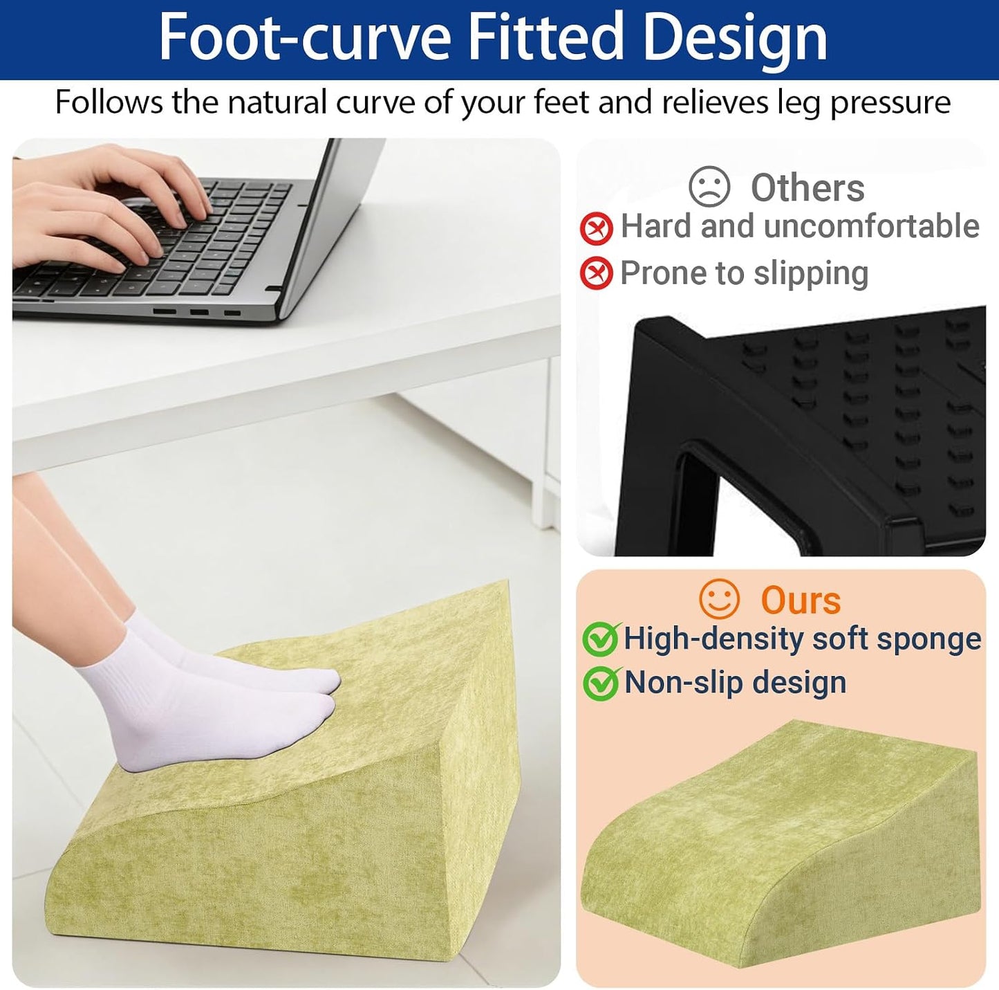 Foot Rest for Under Desk at Work, Ergonomic Under Desk Footrest with Washable Cover for Office, Home & Gaming Leg Elevation Pillow Black