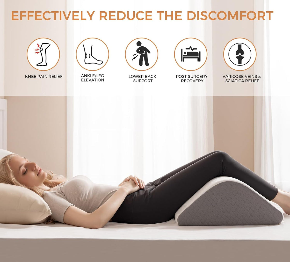 Knee Wedge Pillow for Post-Surgery Recovery-Leg Elevation Support for Sleep Position, Alleviating Lower Back & Hip Pain Enhancing Circulation in Ankles Legs Triangle Pillow with Removable Cover