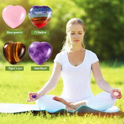 Roowest 4 Pcs Thumb Worry Stone for Anxiety Natural Crystal Healing Stone Chakras Amethyst Tiger Eye Quartz Pocket Hug Gift for Office Stress Meditation(Chromashift,Oval)