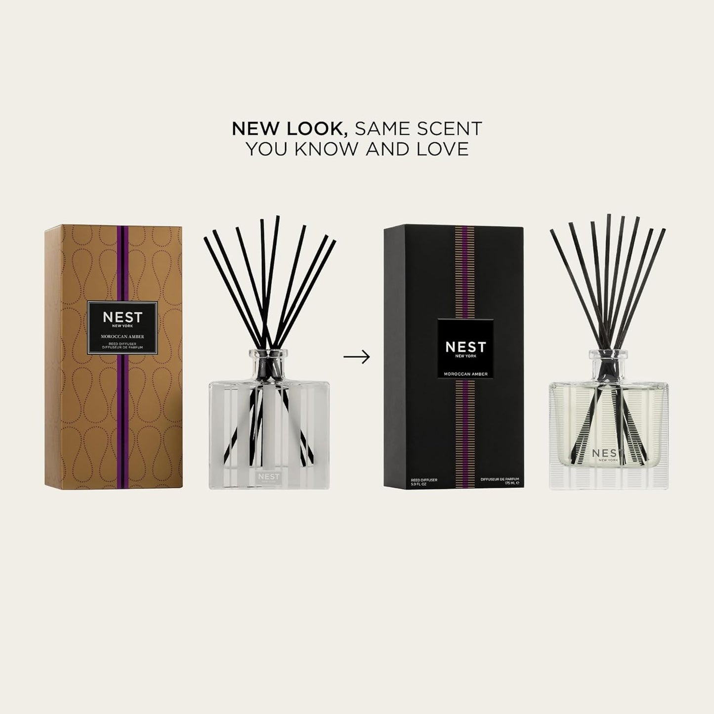NEST New York Reed Diffuser, Bamboo - 5.9 fl oz - Fragrance for Up to 90 Days - Reusable, Refillable Glass Holder - Includes 8 All-Natural Reed Sticks - Flame Free