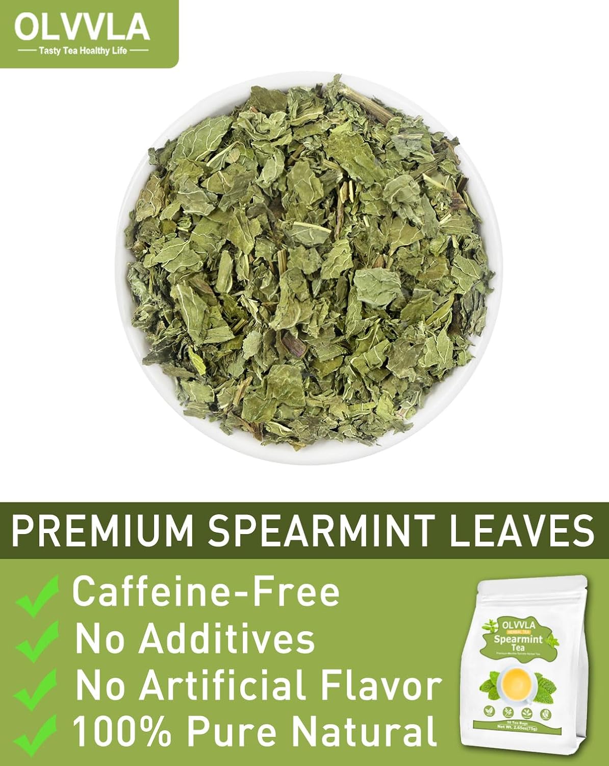 Olvvla - Spearmint Tea Bags - 1.5g X 50 Count - Pure Spearmint Leaves