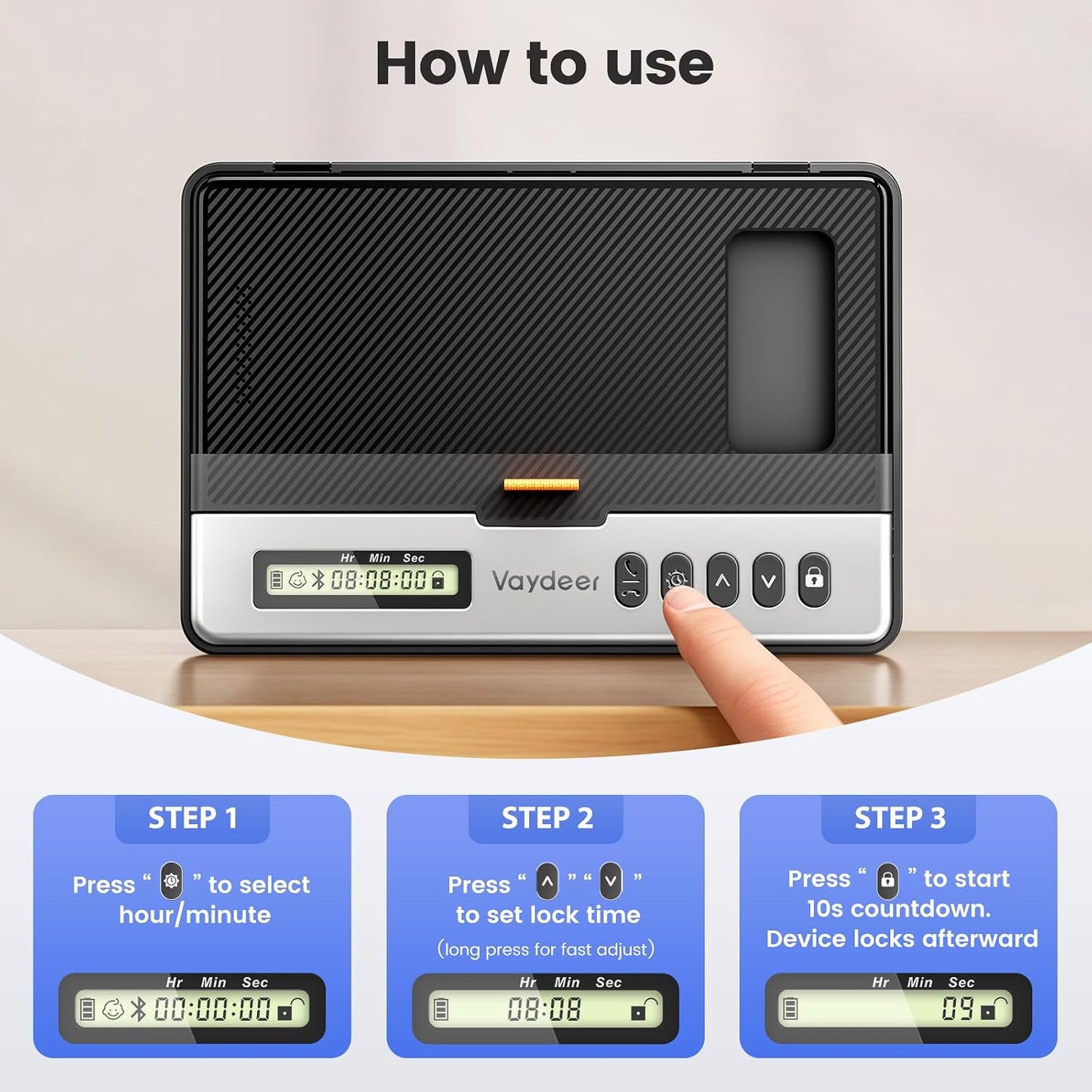 Vaydeer Phone Lock Box with Timer, Timed Phone Jail Locker, Locking Safe Storage for Phone, Easy to Use, Stay Focused, Build Better Habits, Live Balanced