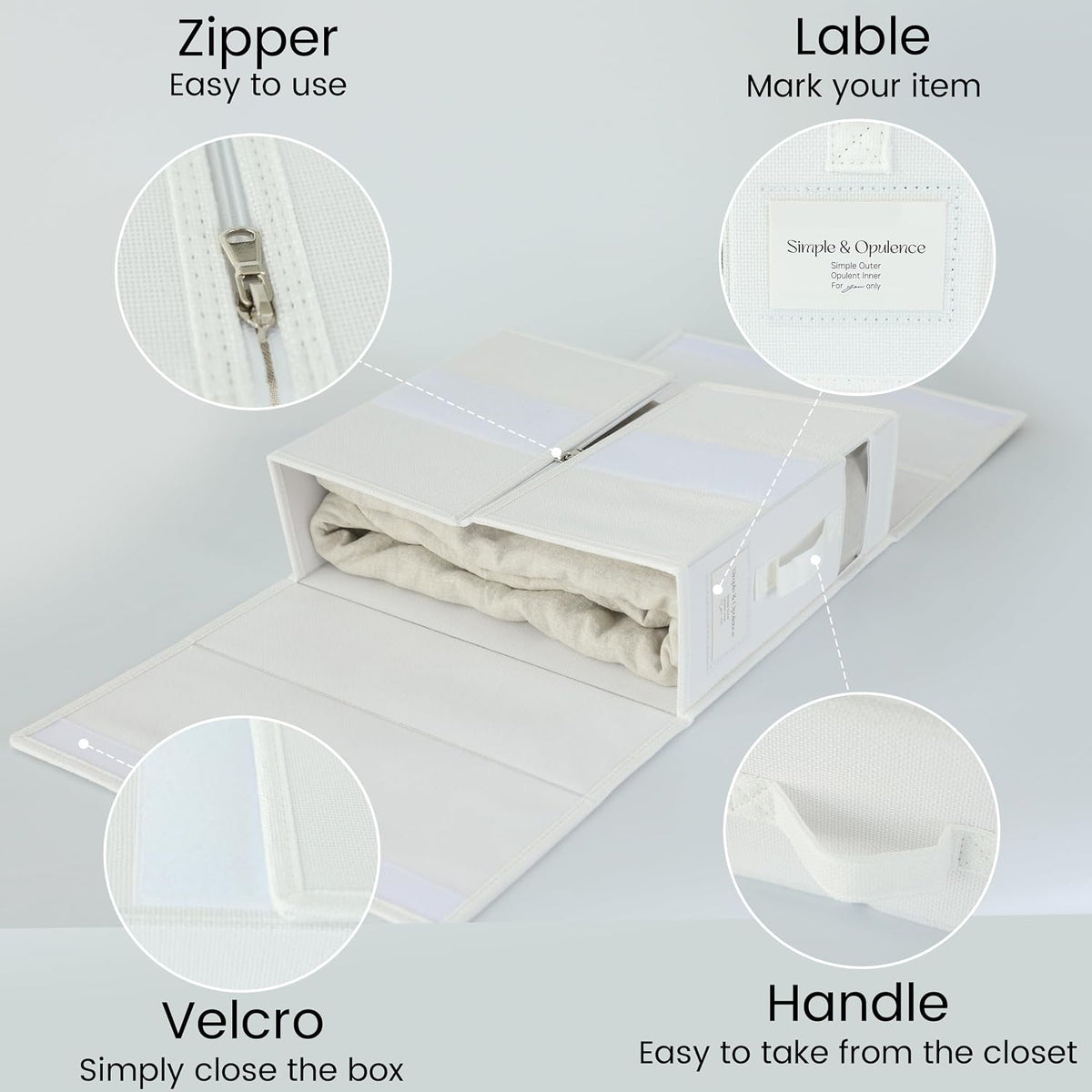 Simple&Opulence 4 Pack Bed Sheet Organizers and Storage, Linen Closet Organizers, Sheets Set Folder Storages with Window and Label (Queen/King Size) Organizing Bedding Container, Linen