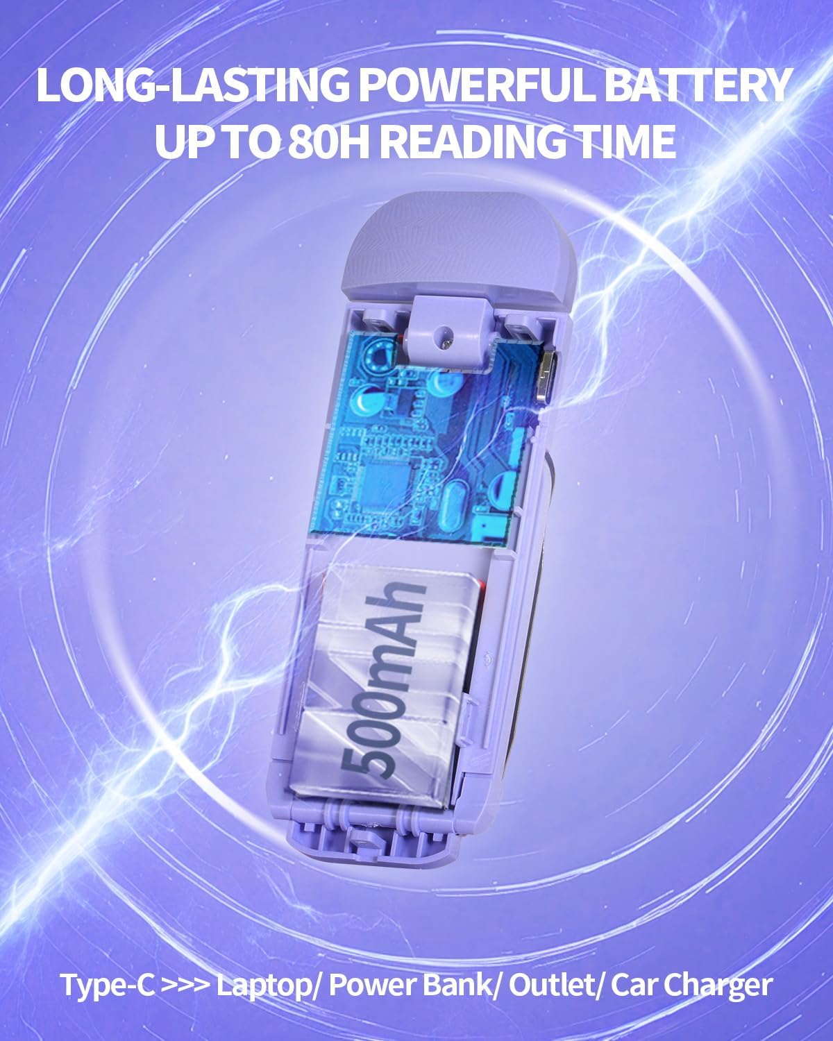 HEMONNKAM Book Reading Light, Rechargeable Clip on Booklight, Eye Caring 3 Color Temperatures & 5 Brightness Levels, Night Use for Bed, Long Lasting, Reading at Night in Bed, Purple