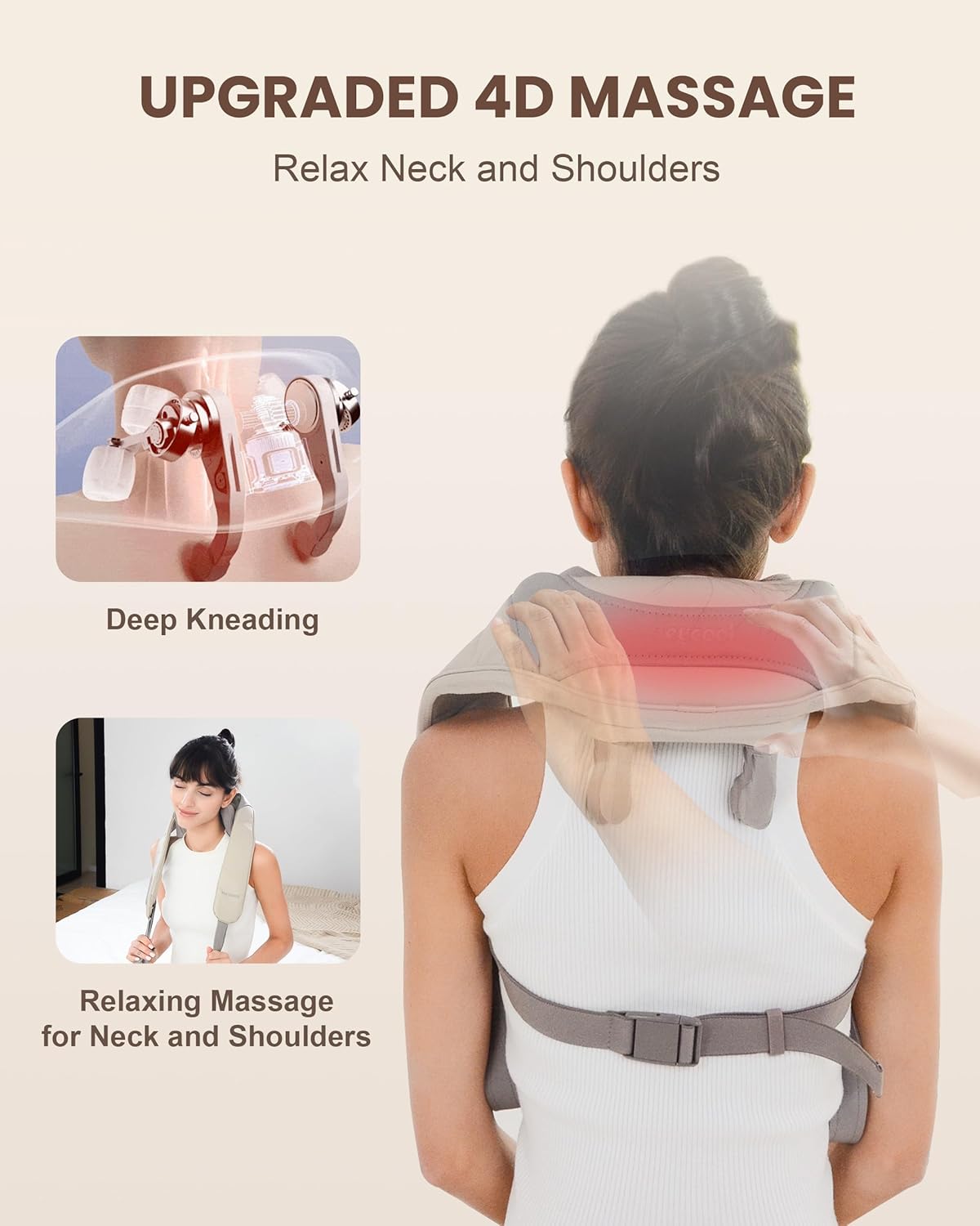 Heycool Cordless Neck Massager with Heat, FSA Eligible HSA 4D Deep Kneading Neck Shoulder Massager for Pain, Shiatsu Back Massager for Shoulder, Gifts for Mom Dad Gifts for Women, Men