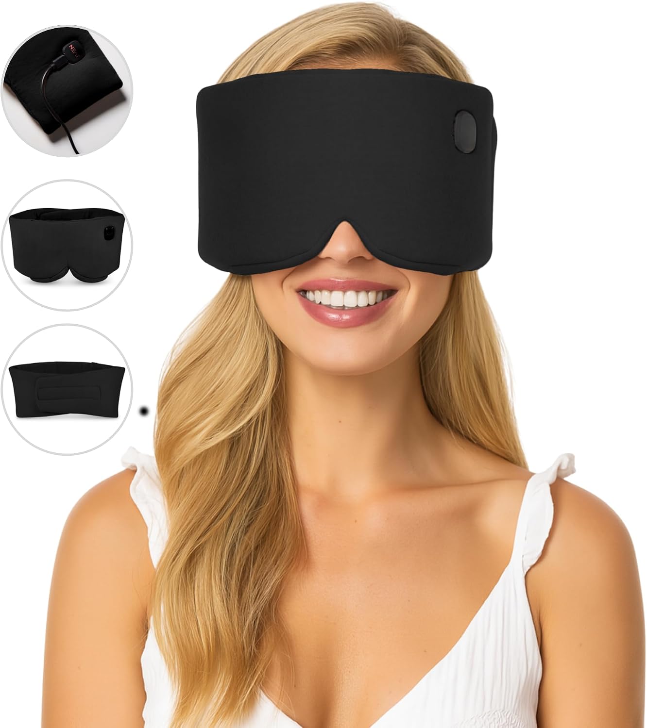 Heated Eye Mask – Cordless Electric Warm Eye Compress for Dry Eyes, Stye & Eye Strain Relief – 4 Heat Settings, Rechargeable, Light-Blocking, Blackout, Washable Cover (Sunset Rose)