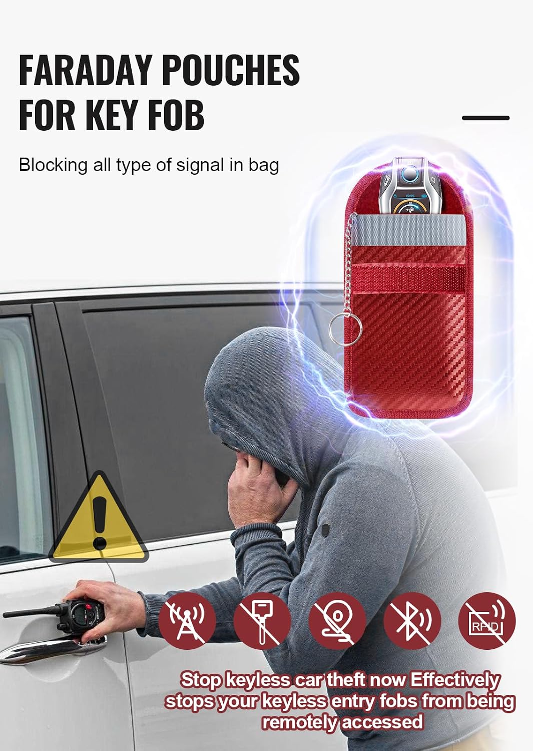 Faraday Pouch for Car Keys, Faraday Bag, Car RFID Signal Blocking Holder, Key Fob Protector, Key fob cage Block Signal Anti-Theft Fob Case (2 Pack)