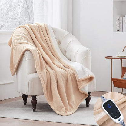 Sealy Electric Throw Blanket, Flannel & Sherpa Heated Throw with 6 Heating Levels & 2-10 Hours Auto Shut Off, Fast Heating & Machine Washable, 50x60 Inch, Light Grey