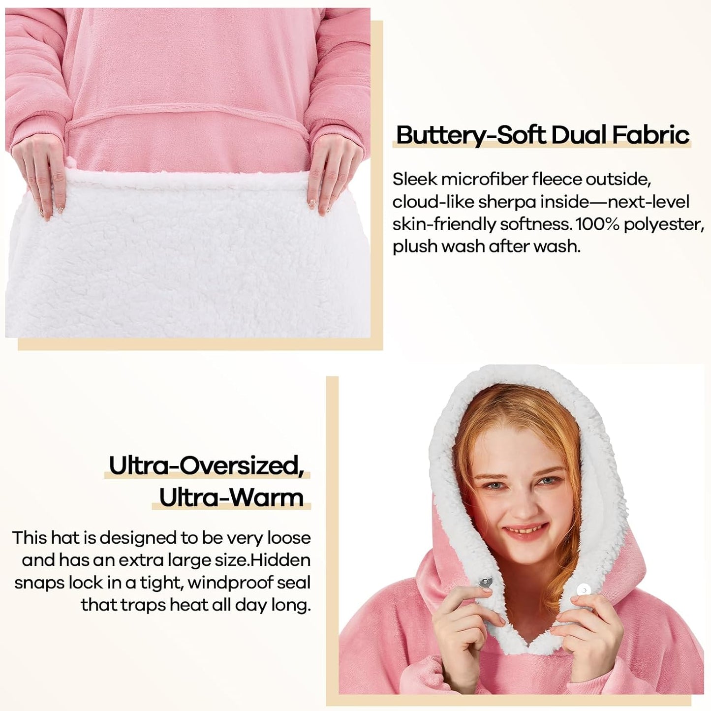 yescool Wearable Blanket Hoodie, Flannel Sherpa Fleece Blanket Sweatshirt for Adults Women Men,One Size Fits All - Colors A