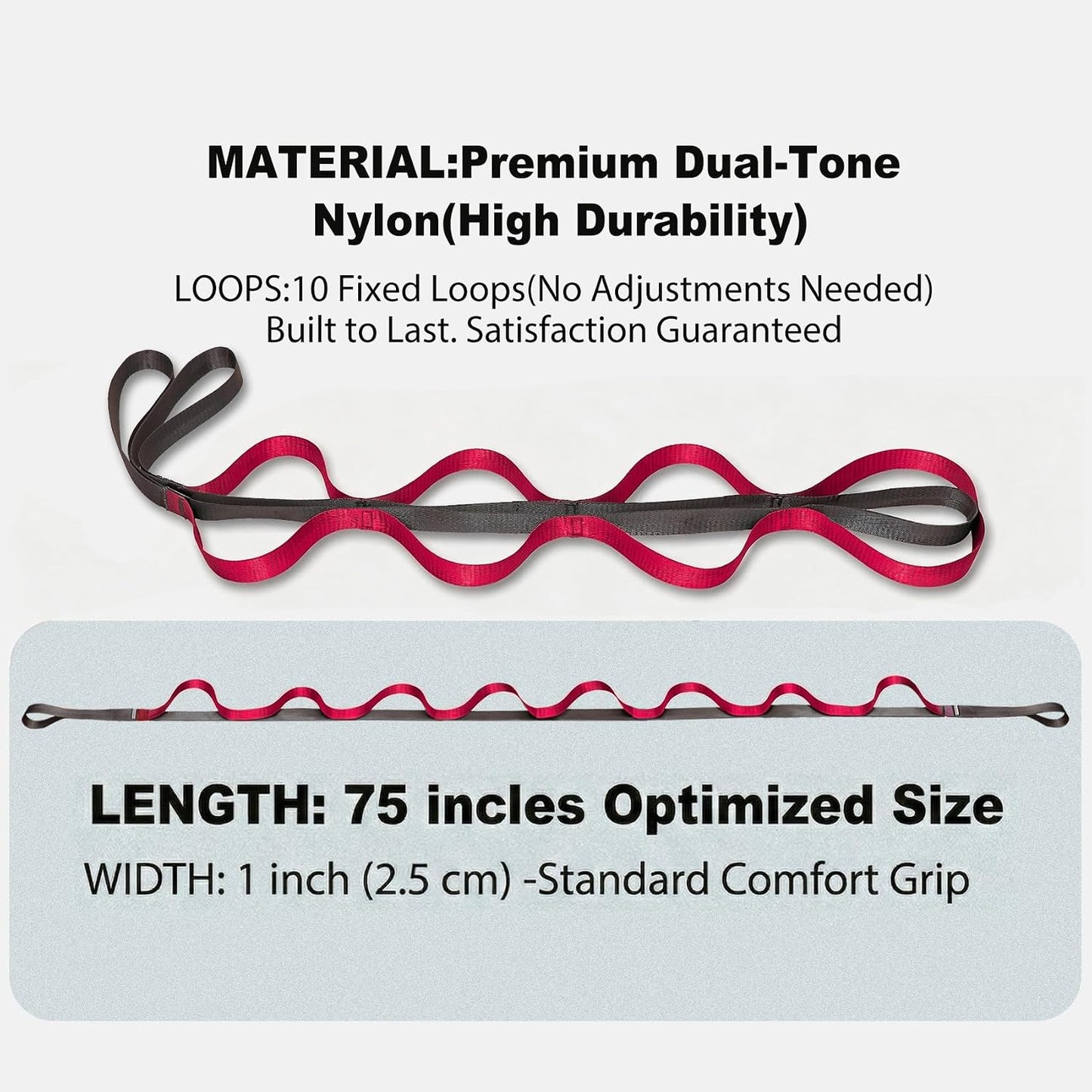 Acozycoo Stretching Strap with Loops,Non-Elastic Yoga Strap for Physical Therapy,Knee Replacement Recovery & Plantar Fasciitis,Leg Stretcher Band for Flexibility & Hamstring Rehab