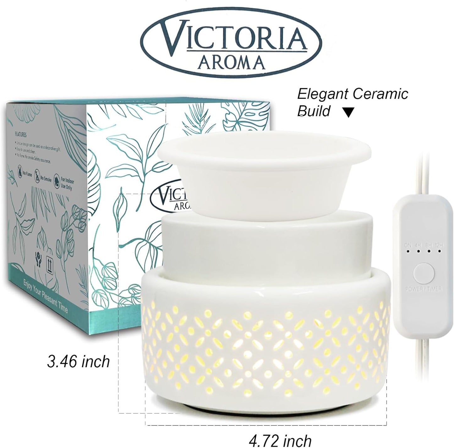 VICTORIA AROMA Ceramic Wax Melt Warmer - LED Night Light Candle Wax Warmer for Scented Wax, Electric Fragrance Wax Melter for Home, Office, Bedroom Decor, and Gifts