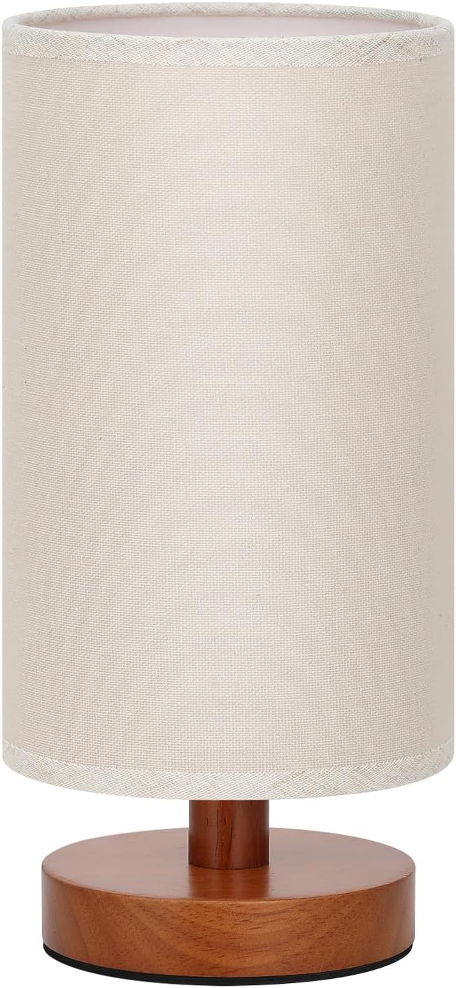 Fenmzee Small Table Lamp for Bedroom - Inline Control, Bedside Lamp with 3000K A15 LED Blub, Easy Assembly (Cream Shade - Wood Base, 9" Inline Control)